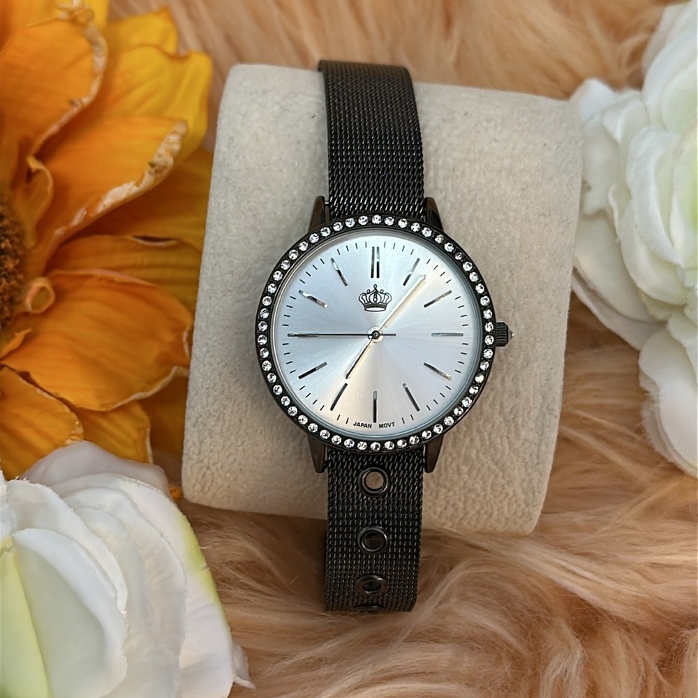 Gun Metal Black Watch With Crystal Bezel NWOT